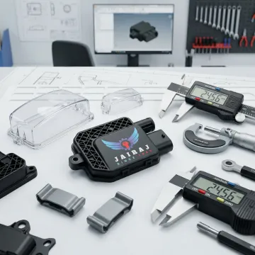 Precision plastic components and polymer parts on quality inspection table