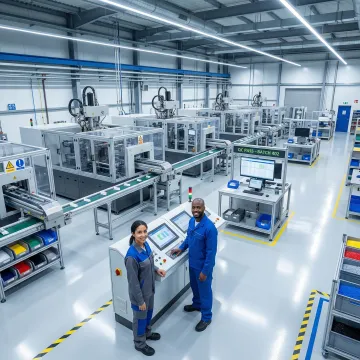 Modern plastic injection moulding facility with automated machinery producing precision components