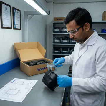 Engineer inspecting plastic parts before export
