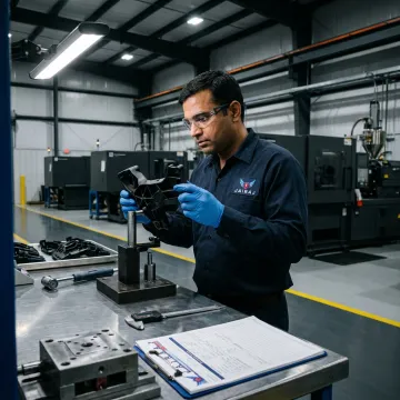 Engineer inspecting heat-resistant plastic parts