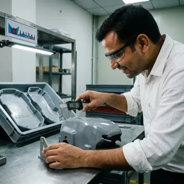 Engineer inspecting molded drone plastic components