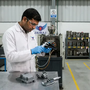 Engineer inspecting plastic moulded parts