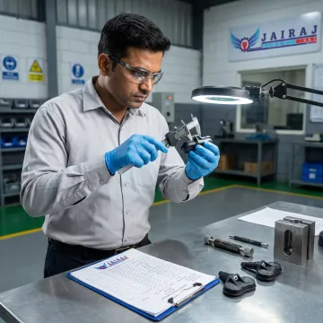 Engineer inspecting plastic sensor housings during manufacturing