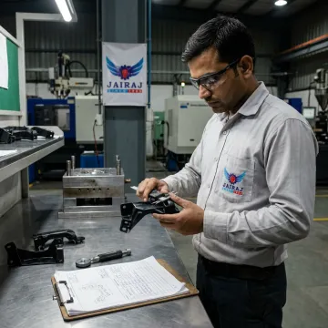 Engineer inspecting custom plastic components
