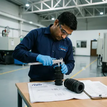 Engineer inspecting precision polymer suspension components