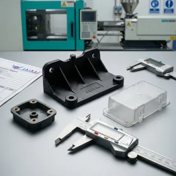 Precision moulded plastic components with calipers