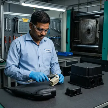 Custom EV plastic components in manufacturing facility