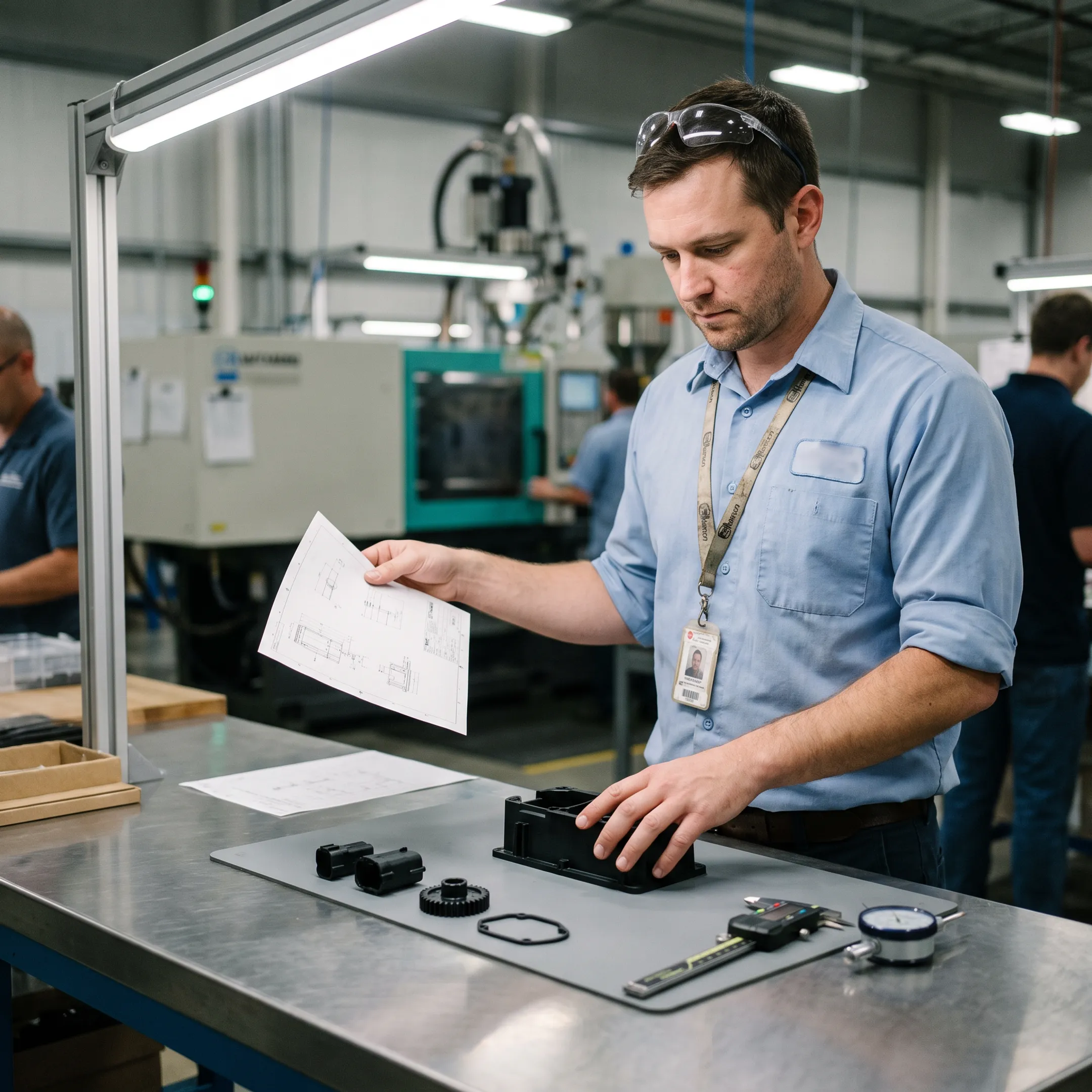Engineer reviewing moulded polymer component design