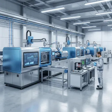 Advanced plastic manufacturing facility with precision injection molding machinery