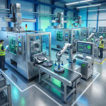 Modern plastic injection moulding facility with automated machinery producing precision components