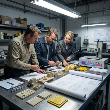 Engineers reviewing plastic component prototypes