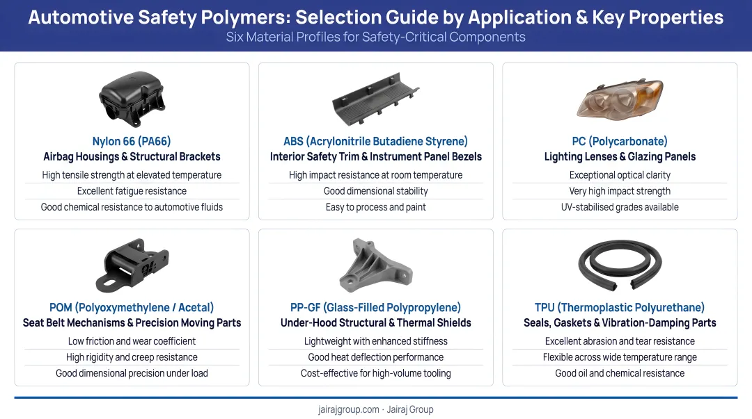 Six automotive safety polymers selection guide by application and key properties