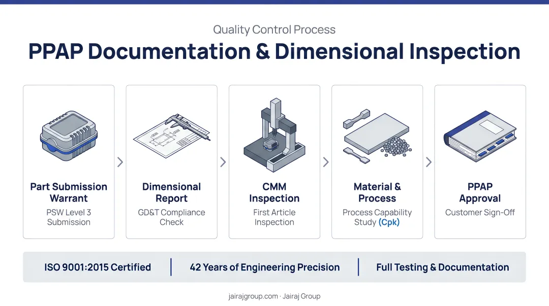 Jairaj Group quality control team reviewing PPAP documentation and dimensional inspection reports
