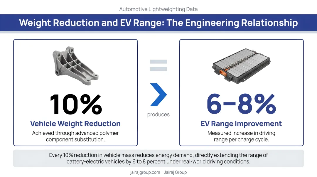 10 percent vehicle weight reduction producing 6 to 8 percent EV range improvement data visualization