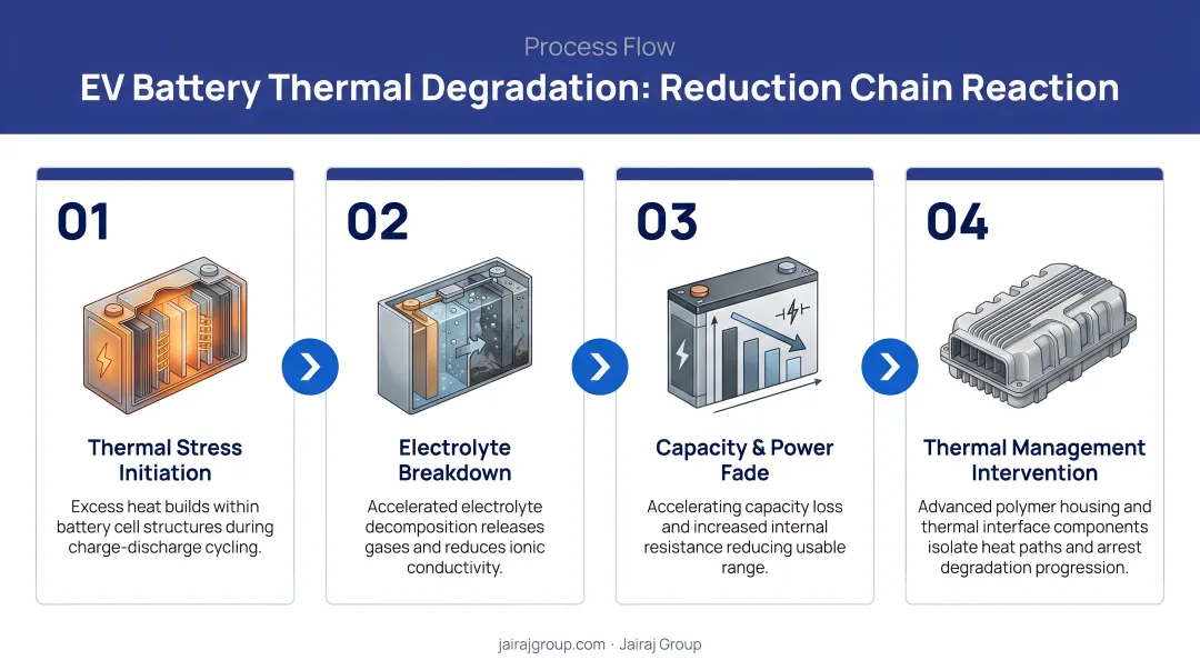 Four-step EV battery thermal degradation reduction chain reaction process flow
