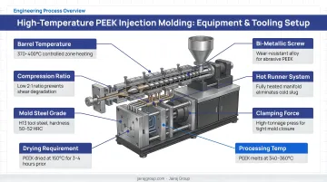 Jairaj Group high-temperature PEEK injection molding equipment and tooling setup
