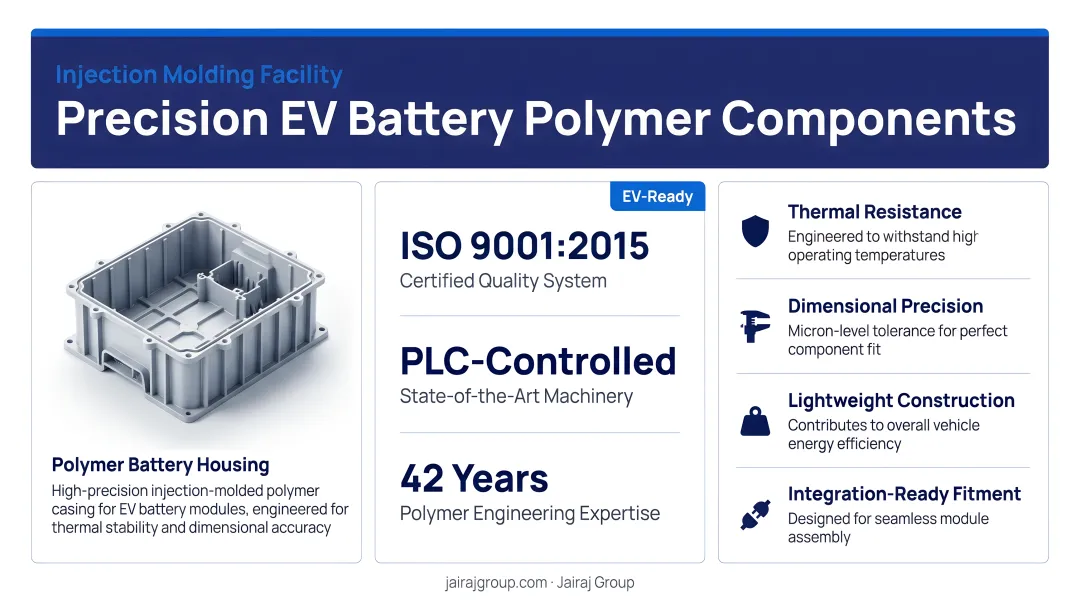 Jairaj Group injection molding facility producing precision EV battery polymer components