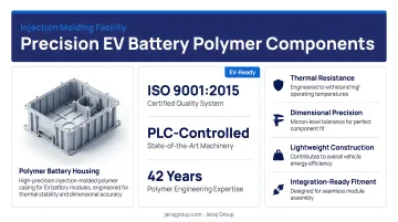 Jairaj Group injection molding facility producing precision EV battery polymer components