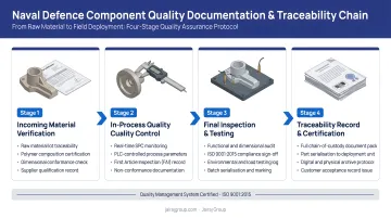 Four-stage naval defence component quality documentation and traceability chain infographic