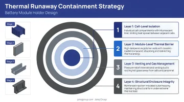 Four-layer thermal runaway containment strategy for battery module holder design