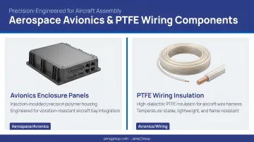 Aerospace avionics enclosure panels and PTFE wiring insulation components in aircraft assembly