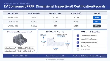 EV component quality documentation PPAP dimensional inspection and certification records