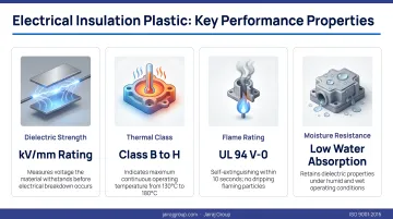 Four key electrical insulation plastic properties dielectric strength thermal class flame rating moisture