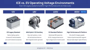 ICE versus EV voltage comparison 12V 48V 400V 800V operating environments
