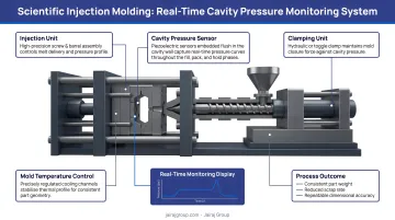 Scientific injection molding machine with real-time cavity pressure monitoring system