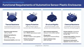 Four functional requirements of automotive sensor plastic enclosures comparison chart
