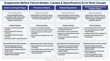 Four suspension bellow failure modes causes and specification error root causes diagram