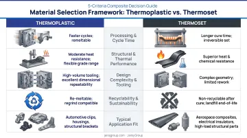 5-criteria composite material selection decision framework thermoplastic versus thermoset