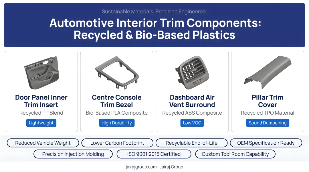 Automotive interior trim components made from recycled and bio-based plastic materials