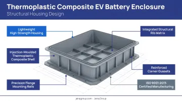 Thermoplastic composite EV battery enclosure component showing structural housing design