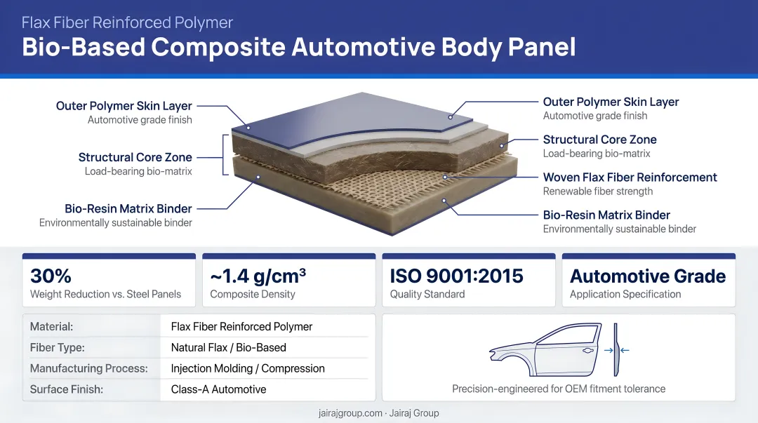 Bio-based composite automotive body panel made from flax fiber reinforced polymer