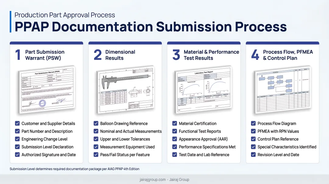 PPAP documentation submission process four key components checklist infographic