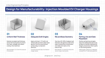 Four design for manufacturability principles for injection moulded EV charger housings