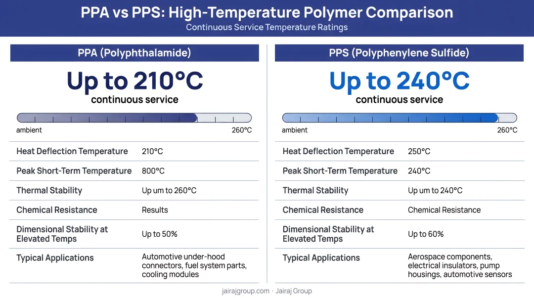 PPA versus PPS high temperature polymer comparison with service temperature ratings