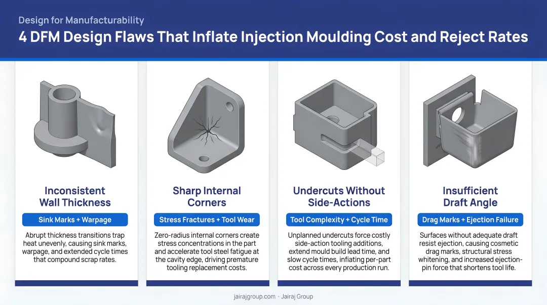Four DFM design flaws that inflate injection moulding cost and reject rates