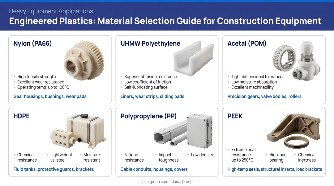 Six engineered plastics material selection guide for construction equipment applications