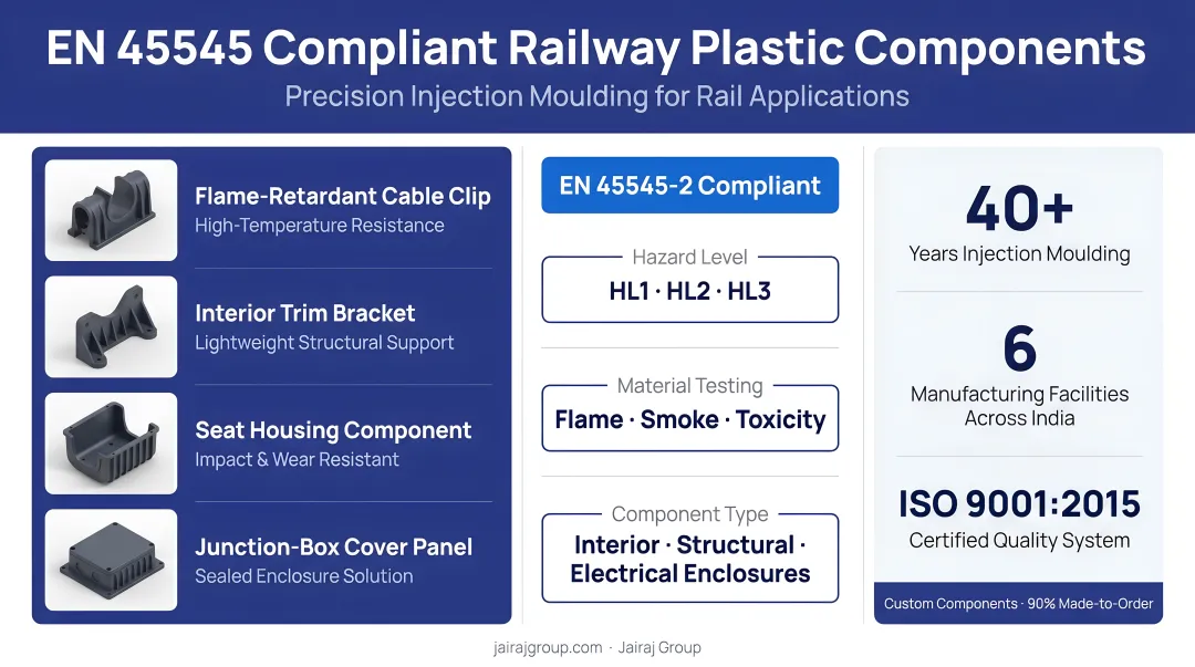 Injection moulding facility producing EN 45545 compliant railway plastic components
