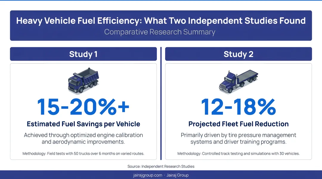 Heavy vehicle fuel efficiency savings comparison two independent research studies
