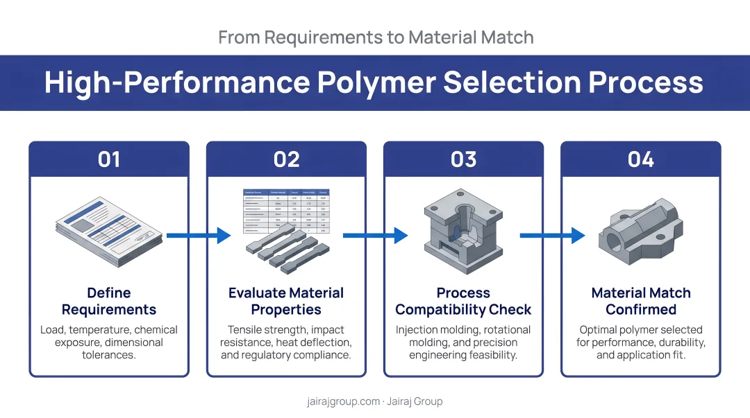 Four-step high-performance polymer selection process from requirements to material match