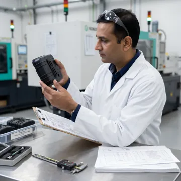 Engineer inspecting heat-resistant plastic parts