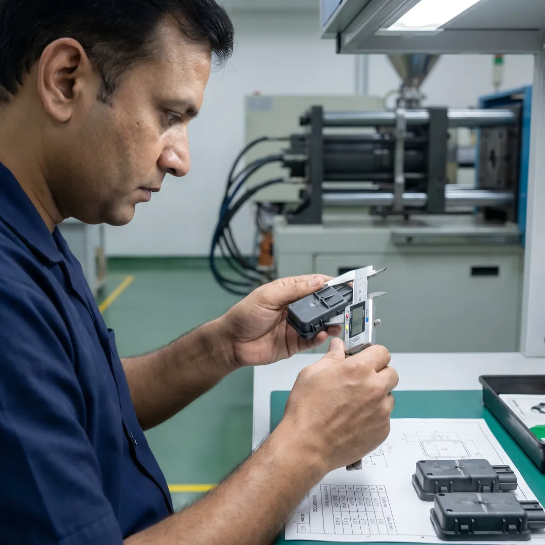 Technician inspecting moulded sensor housings
