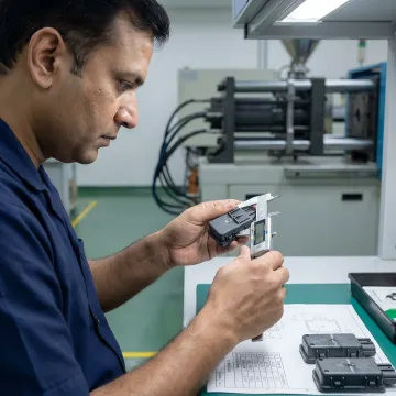 Technician inspecting moulded sensor housings