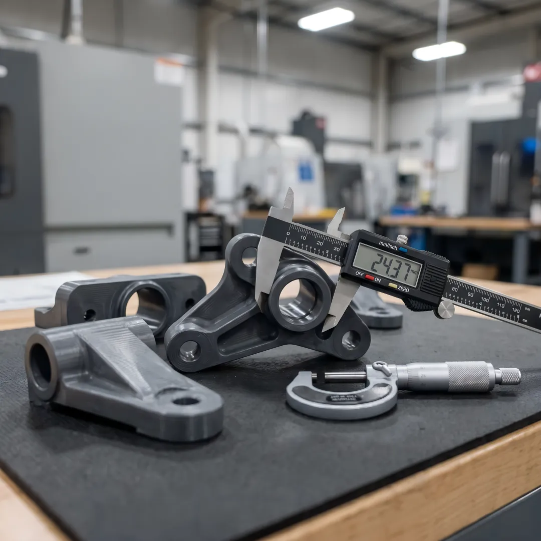 Precision machined plastic railroad fittings in industrial setting