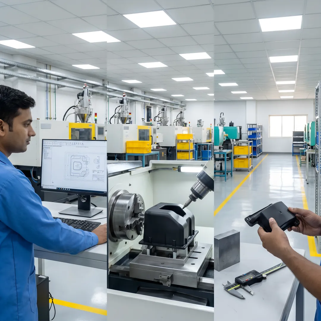 Step-by-step plastic fabrication process from design to finished components