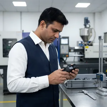 Engineer inspecting plastic moulded parts