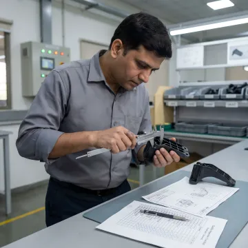 Engineer inspecting precision polymer suspension components